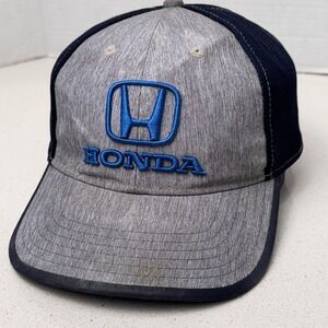 Honda Hat Baseball Cap Trucker Style Embroidered Logo Gray Blue‎